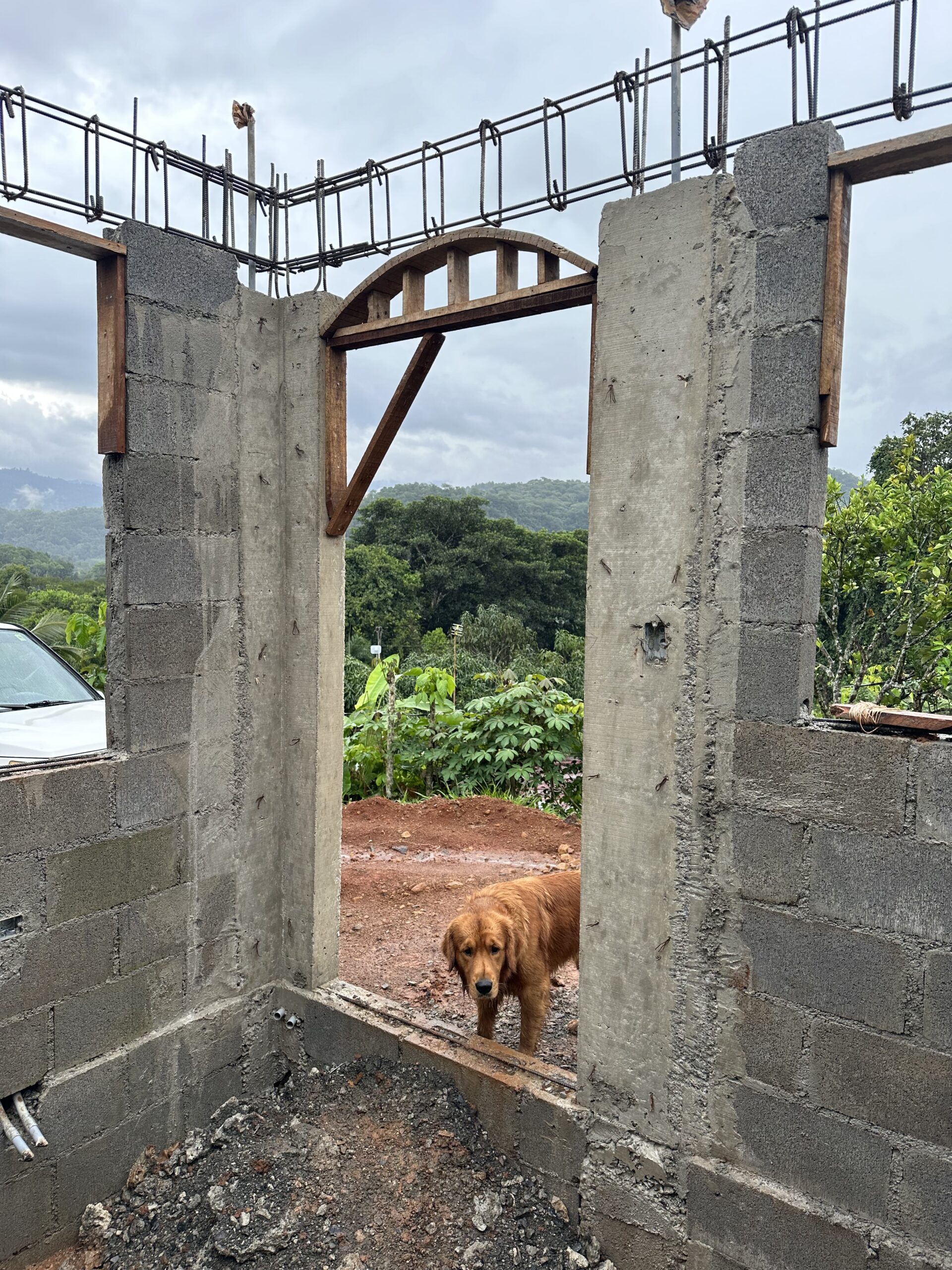 Arched doorway being formed during masonry construction